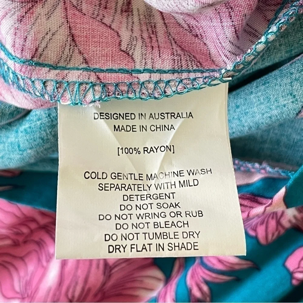 Abel The Label Bonnie Floral Boho Yoke Maxi Skirt Teal Pink Large